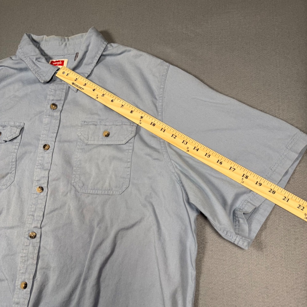 Wrangler Button Down Shirt Mens 2XL Blue Short Sleeve Cotton Twill Workwear Top - Picture 7 of 13